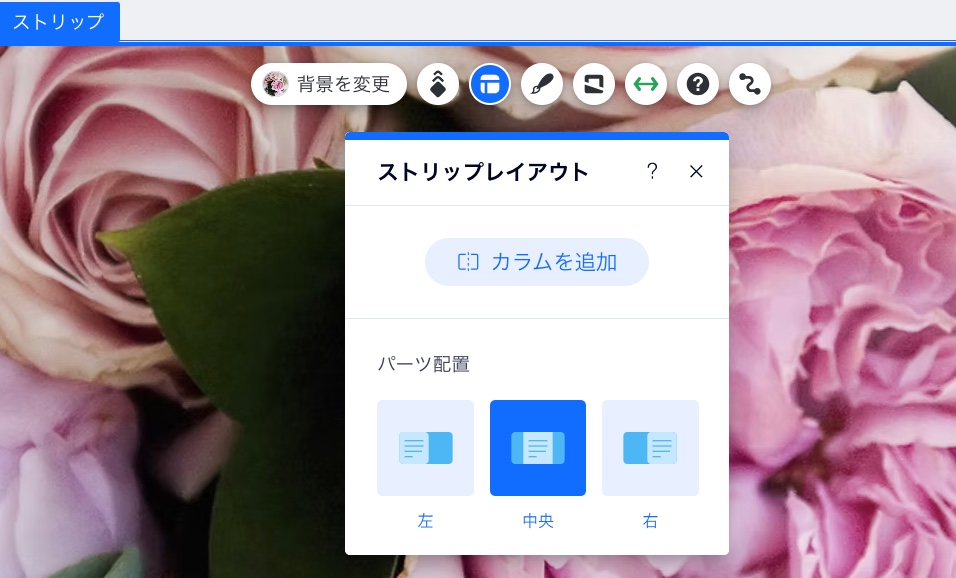 エディタでストリップのレイアウトを選択しているスクリーンショット。