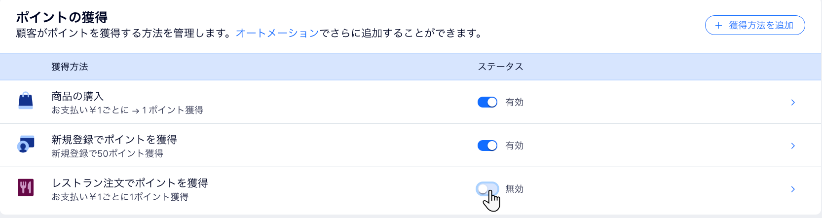 特典プログラムダッシュボードの「ポイント」セクションのスクリーンショット。