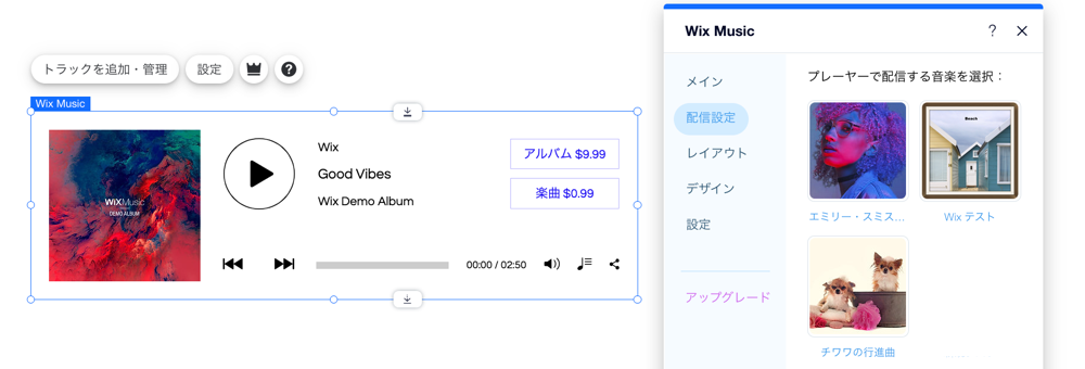 エディタの「配信設定」タブのスクリーンショット。