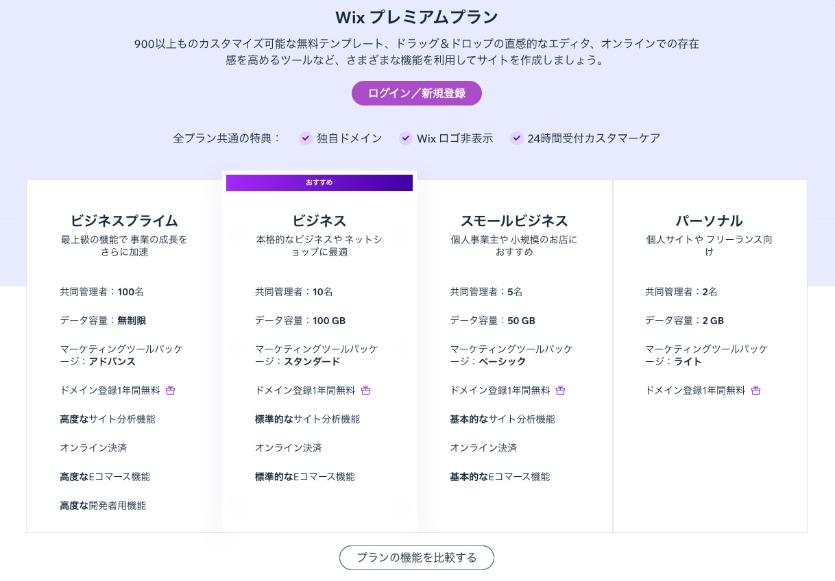 選択できるさまざまなプレミアムプランのスクリーンショット。