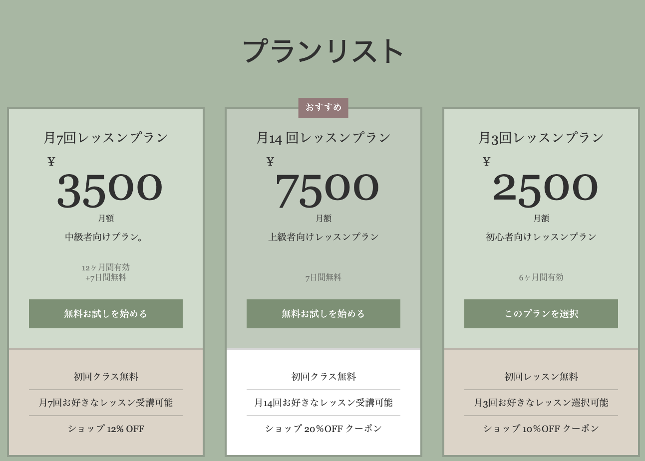 提供できる販売プランの例が表示されたスクリーンショット