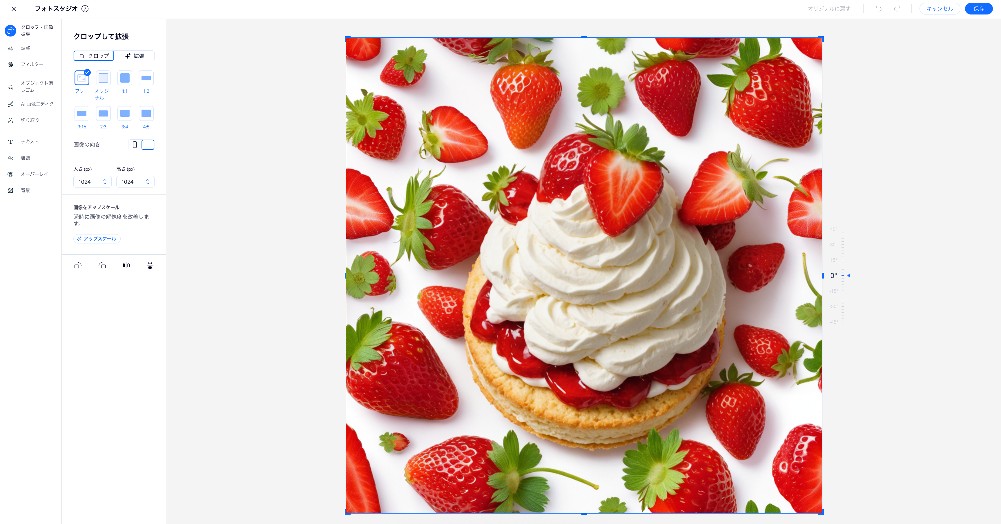 Wix フォトスタジオの「クロップ・画像拡張」タブのスクリーンショット。