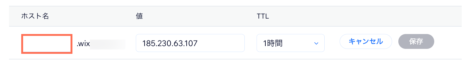 A screenshot showing the Host name field when adding DNS records in a Wix account.
