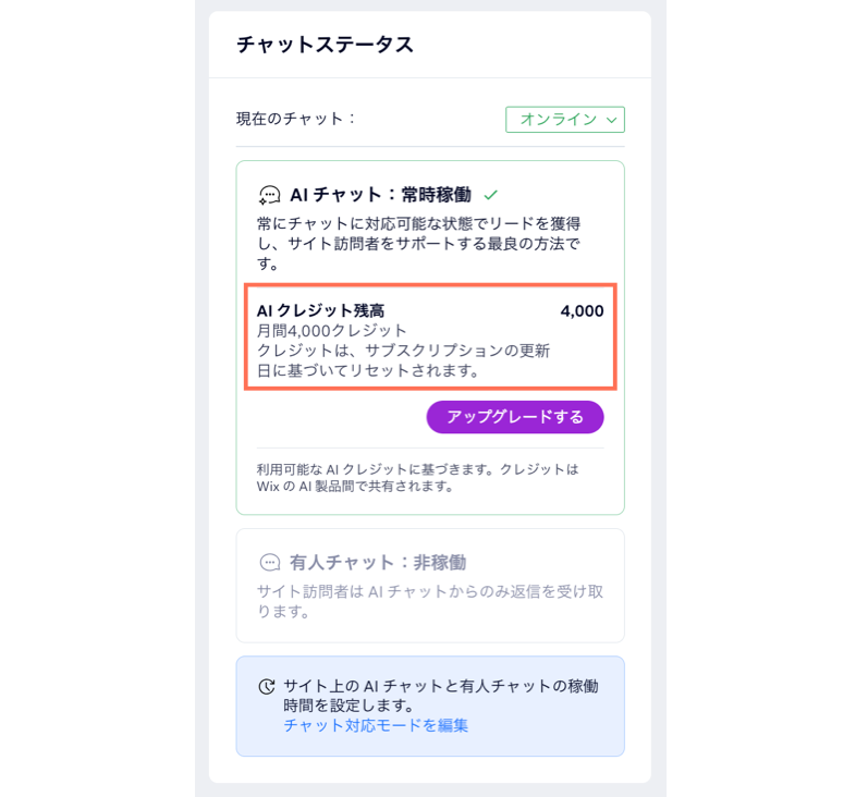 スマートチャットダッシュボードの「チャットステータス」セクションのスクリーンショット。