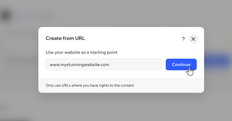 URL इनपुट फ़ील्ड वाला क्रिएट फ्रॉम URL डायलॉग।