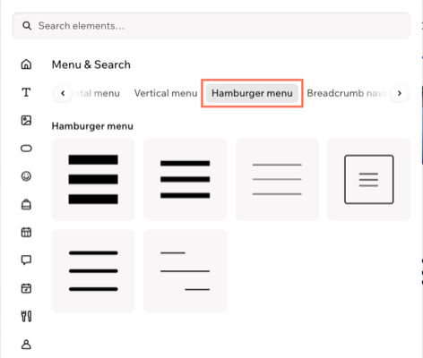 The Menu & Search panel with the Hamburger menu tab selected