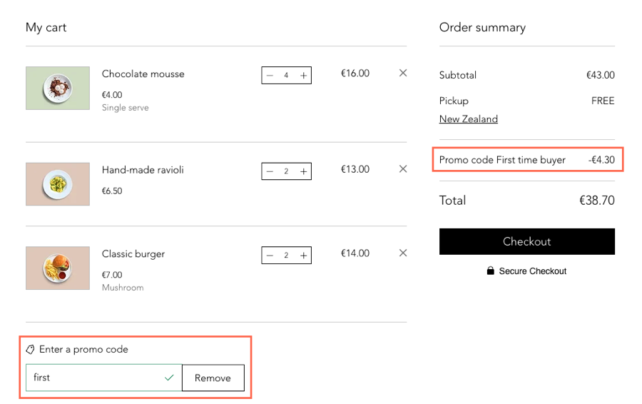 A screenshot of the order summary in cart with the coupon applied.