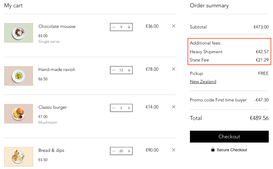 A screenshot of the service fee line in the order summary page.