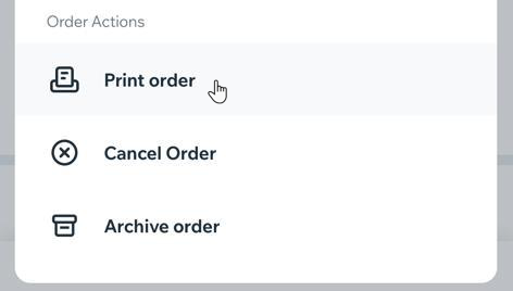 A screenshot of the wix owner app print order button