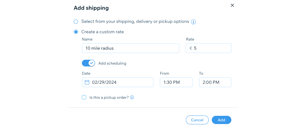 A screenshot of the delivery method selector in the wix dashboard