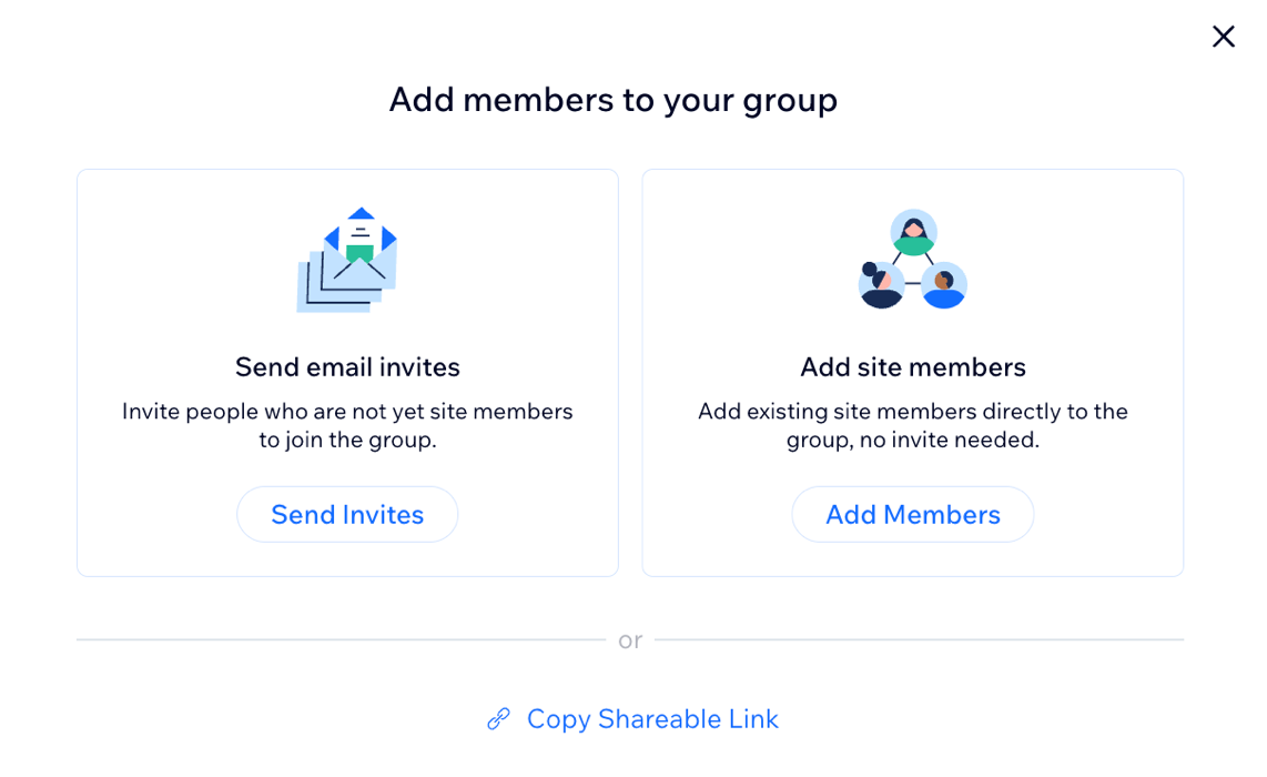 A screenshot of the Wix Groups invite members pop up