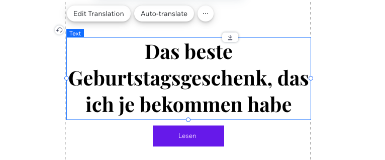 A screenshot from the Wix editor when resizing a text box with translated content