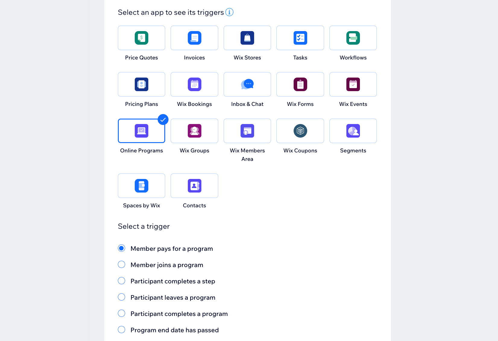 A screenshot of the Online Programs app in the automation flow