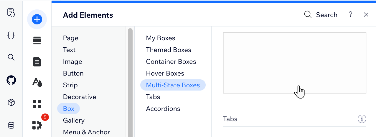 A screenshot from a Wix site adding multi state boxes