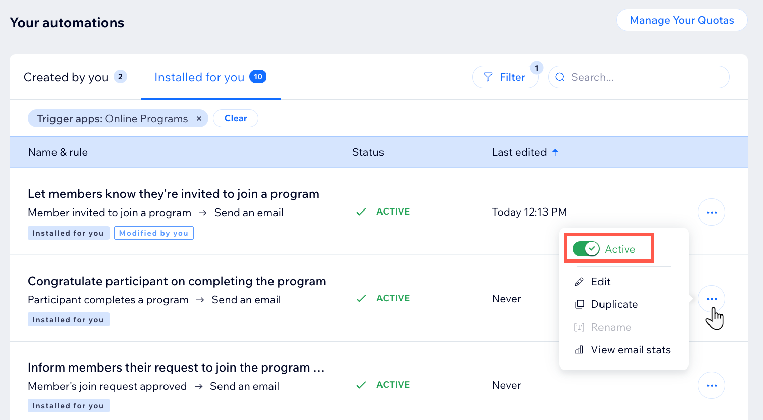 A screenshot of choosing which notifications you want participants to receive about your program