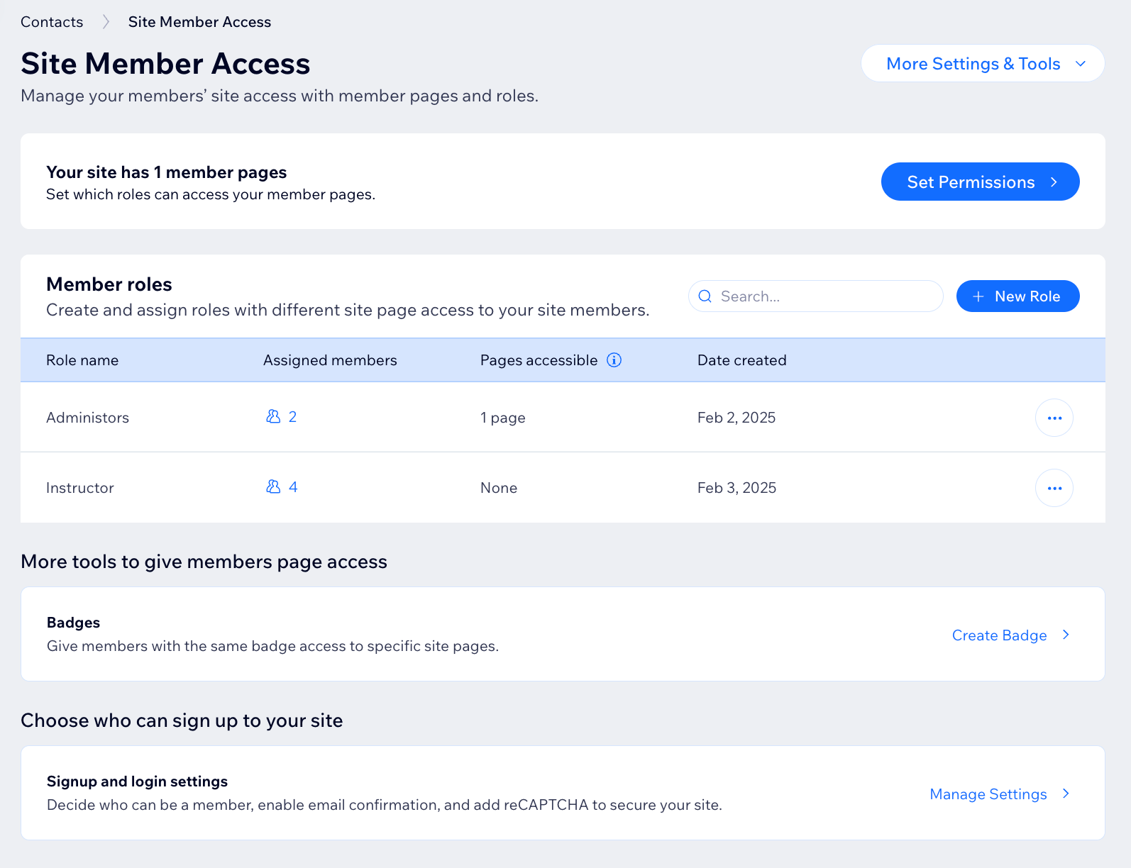 A screenshot of the Manage Member Access screen in the Wix site dashboard