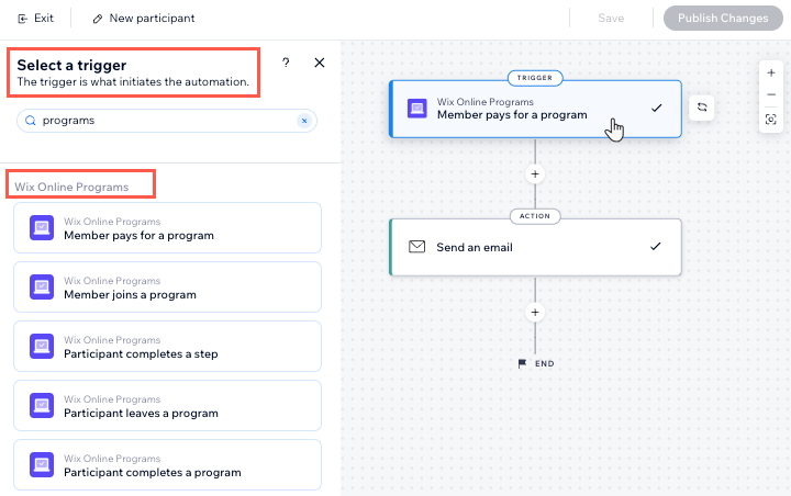 A screenshot of the Online Programs app in the automation flow