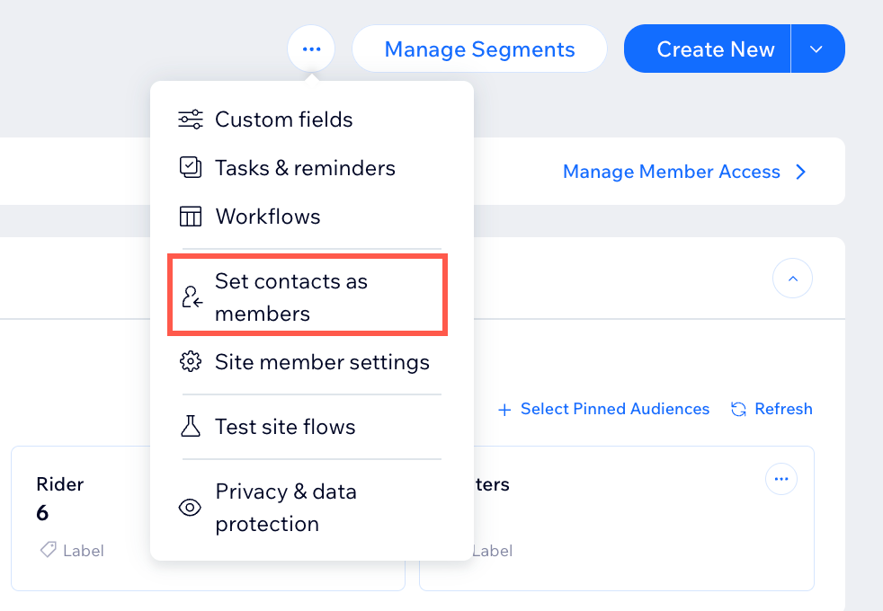 A screenshot of the site members tab in a Wix site dashboard