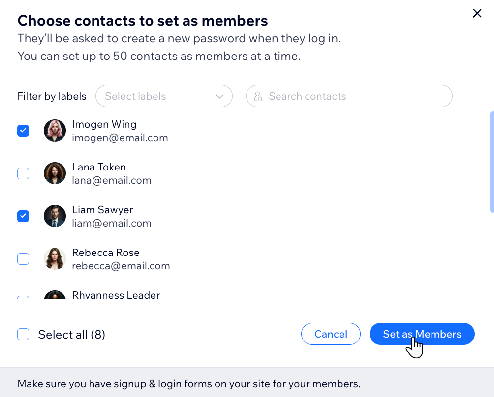 A screenshot of the site members tab in a Wix site dashboard