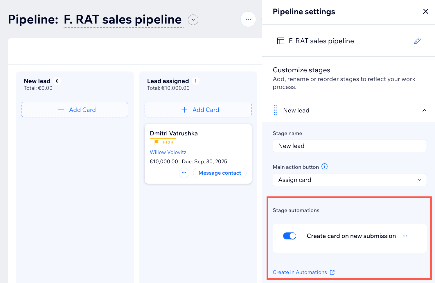 A screenshot of Wix Pipelines in a site dashboard