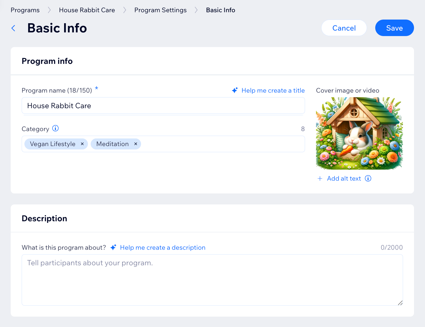 A screenshot of the Program Settings panel for Online Programs in a site's dashboard.