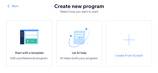 Wix site kontrol panelinde yeni program oluşturmaya ilişkin ekran görüntüsü