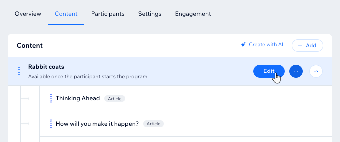 A screenshot of the dashboard tab for managing your program sections