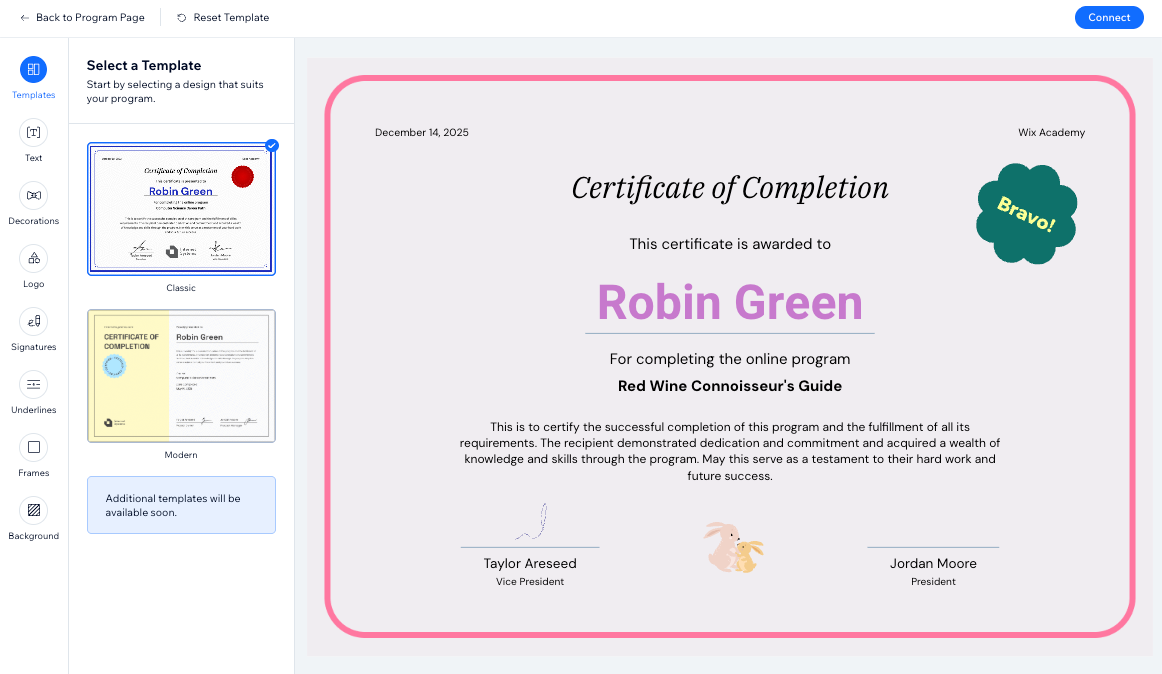 A screenshot of designing your certificate