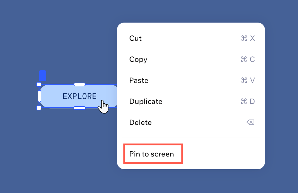 A screenshot of the Wix Harmony Editor - Pin to screen