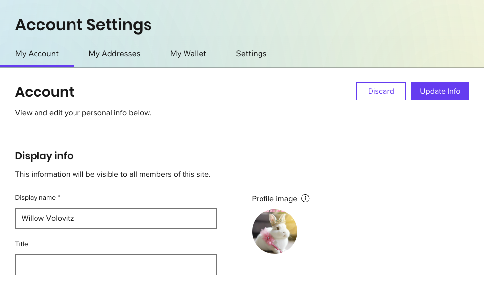 An example of a site member's profile page