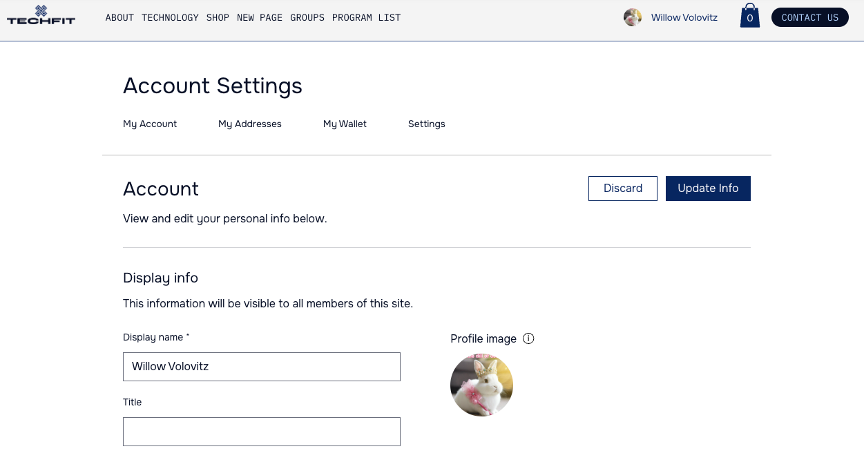 A screenshot of the members area in a Wix site