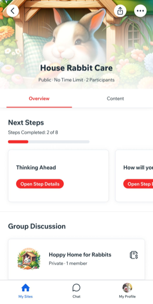 Uno screenshot dell'app Wix Spaces con la scheda Programmi aperta