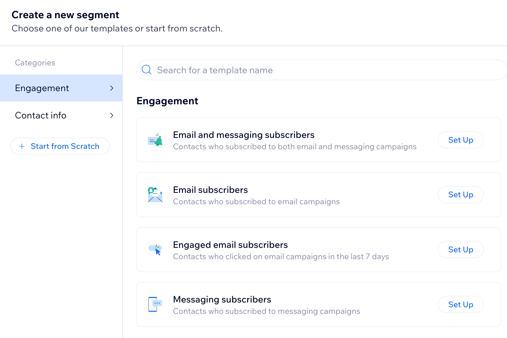 A screenshot of the Segments templates