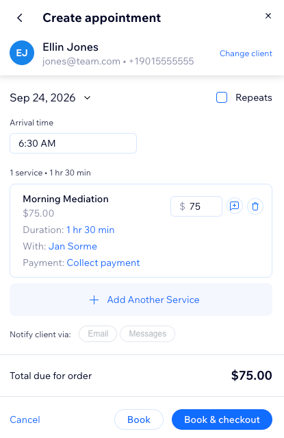 Screenshot showing how to manually create an appointment for a client.