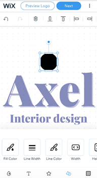 The logo maker in the Wix app. The shape has been selected and the design options are displayed.