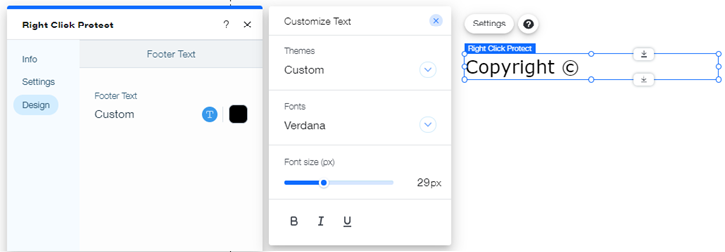 Une capture d'écran du panneau Design et des options disponibles dans l'Éditeur.