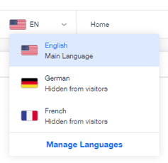 Screenshot of the Switch Languages drop-down menu with the Manage Languages visible.