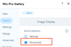 Screenshot of Layout tab highlight where to set your layout's scroll direction to horizontal.