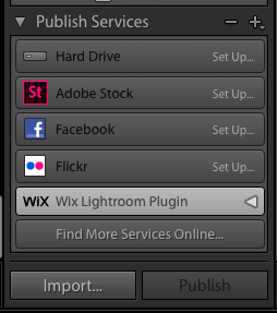 Wix option in Lightroom Classic,