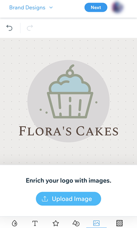 The logo editor in the maker on mobile displaying the option to upload an image.