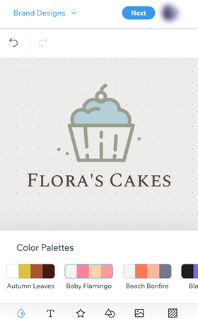 The logo editor in the maker on mobile displaying colour palette options.