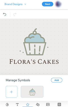The logo editor in the maker on mobile displaying symbol options.