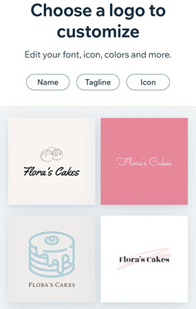 The Wix Logo Maker on mobile, displaying a choice of logos to be selected and edited.