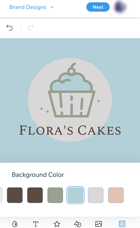 The logo editor in the maker on mobile displaying background colour options.