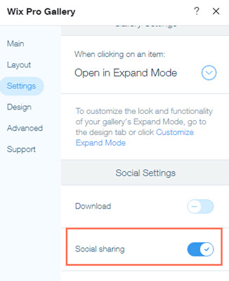 social sharing toggle enabled,