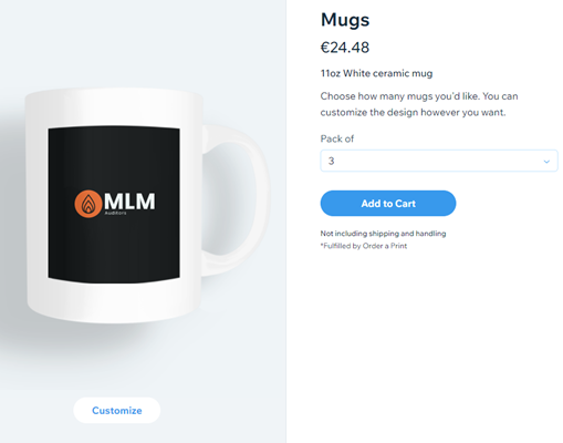 Screenshot showing Mug template and options.