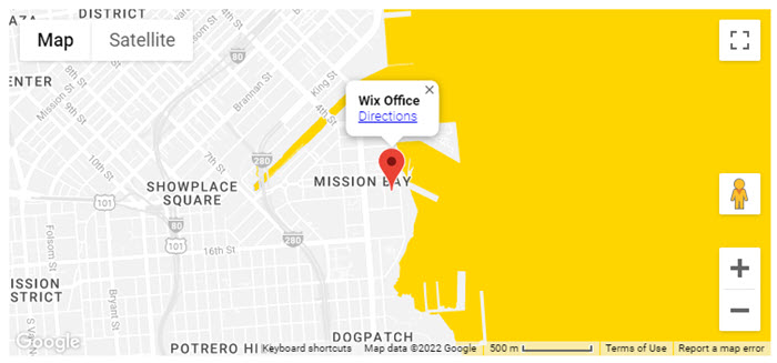 A map on a Wix live site.