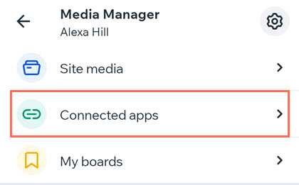 Screenshot showing the Media Manager with the Connected apps tab highlighted.