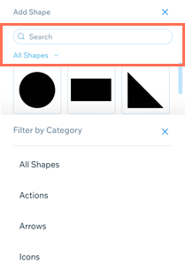 The logo editor in the maker on mobile displaying shape categories.