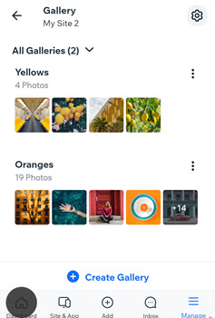 Screenshot, der den Abschnitt Pro Gallery in der Wix Owner App zeigt